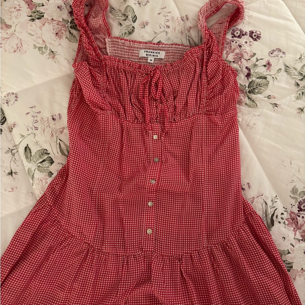 Frankie’s Bikinis red gingham maxi dress